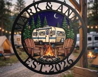Personalized RV Campsite Sign | Personalized Camper & Campfire Metal Decor