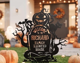 Custom Halloween Tombstone Metal Yard Sign | Personalized Family Haunted House Stake