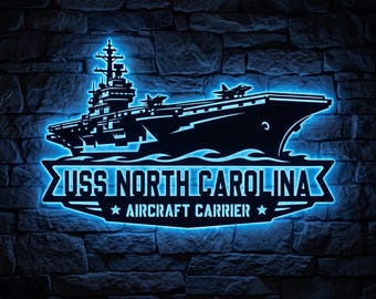 Custom Aircraft Carrier Metal LED Sign | US Navy Warship Wall Decor | Military Veteran Gift For Dad