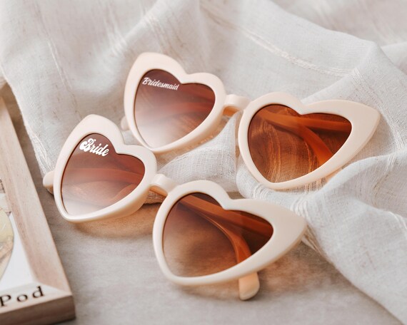 Custom heart-shaped sunglasses, personalized sunglasses, t bridal party souvenirs, heartwarming bridesmaid gifts