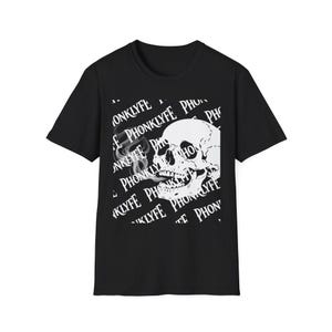フォンクライフ柄スモーキングスカルTシャツ