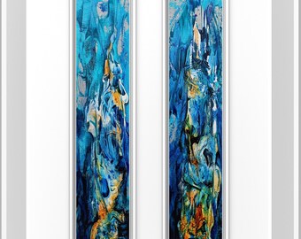 Blue Abstract Diptych – Modern Textured Acrylic Set of 2