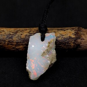 Raw Ethiopian Opal Necklace: Leather Cord Pendant, October Birthstone