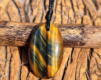 Collar llamativo de ojo de tigre azul, collar de cordón de cuero, collar de cordón de ojo de tigre azul, collar hecho a mano, longitudes personalizadas, minimalista,