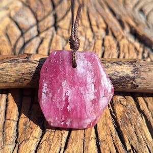 Natural Raw Ruby Necklace, Brown Leather Cord, July Birthstone