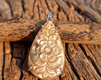 Colgante de zafiro amarillo tallado, plata de ley 925, gema floral hecha a mano