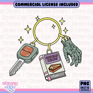 Undead Reads Keychain Book Sticker PNG: Reading Horror Killer Design (Digital Download)