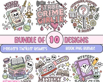 Thriller Mystery Book PNG Bundle: Crime Sticker Designs (Digital Download)