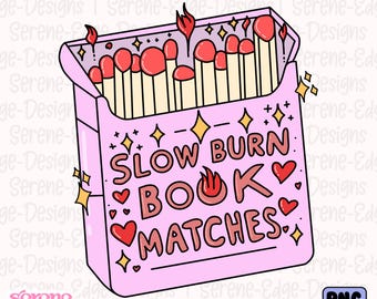 Libro de combustión lenta con cerillas y libro obsceno PNG: Diseño de pegatina para lector de romance (descarga digital)