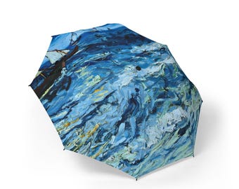 Paraguas con paisaje marino de Van Gogh, paraguas de viaje artístico, paraguas plegable e impermeable, regalo inspirado en museos para ella.