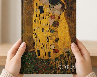 Klimt De Kus Gepersonaliseerd Dagboek, Gouden Art Nouveau Hardcover Notitieboek