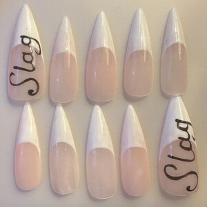 Custom Press On Nails: French Tips with Cursive