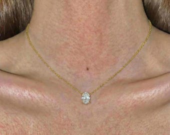Collier ovale en moissanite | Argent sterling plaqué or 18 carats, bijoux minimalistes