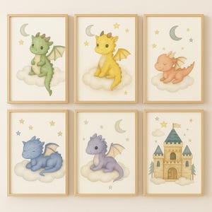 Baby Dragon Nursery Art Prints: Whimsical Kids Room Decor (Digital Download Set of 6)