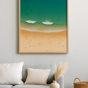 Aerial Beach Print: Ocean Waves, Golden Sand (Digital Download)