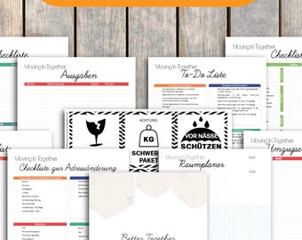 Umzugsplaner für Paare, Zusammenziehen Checkliste, Neue Wohnung Checkliste, Umzug Planer Download, Umzugscheckliste, Umzug Checklist Partner