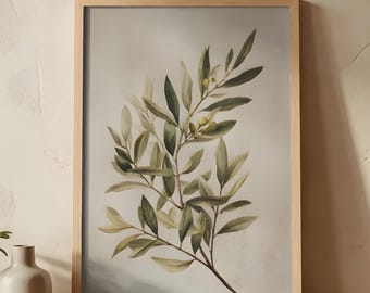 Olive Botanical Wall Art | Mediterranean Vintage Print | Neutral Sage Green Decor Poster
