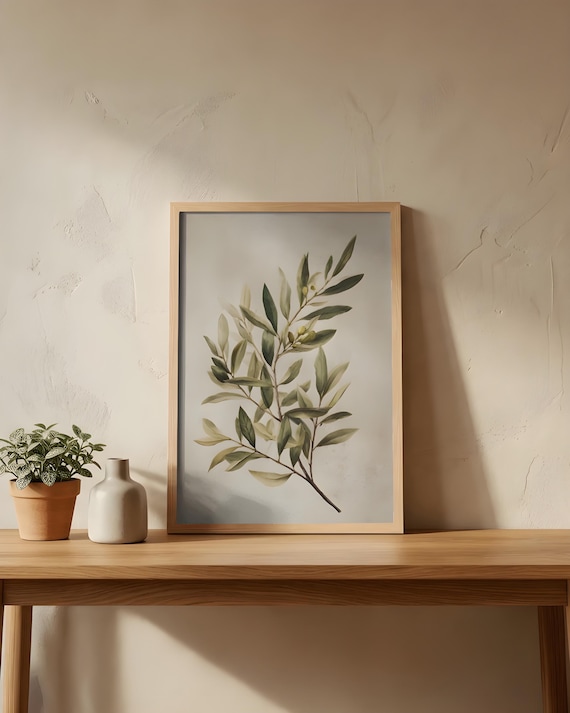 Olive Botanical Wall Art | Mediterranean Vintage Print | Neutral Sage Green Decor Poster