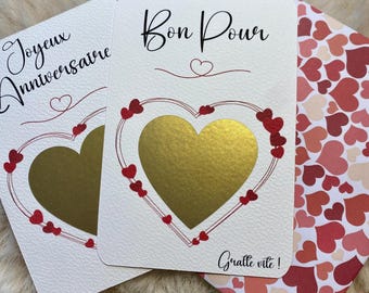 Carte à gratter/ Surprise/ Bon pour/ Week-end en amoureux/ Idée cadeau couple originale/ Personnalisable/ Saint Valentin