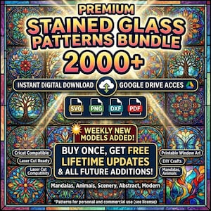 2000+ Stained Glass Patterns Bundle: Floral, Animals, Geometric (svg, png, dxf, pdf)