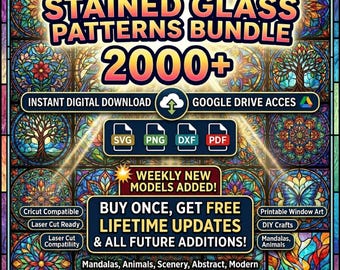 2000+ Stained Glass Patterns Bundle: Floral, Animals, Geometric (svg, png, dxf, pdf)