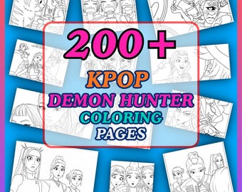Demon Hunters Coloring Pages – 200+ PNG | Huntrix, K-pop, Anime Themed, Instant Download Fun!