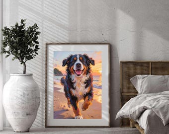 Full set,Adorable Bernese Mountain Dog Wall Art, Night View in Enoshima, Japan – Printable Digital Download, Dog Poster, Home Décor