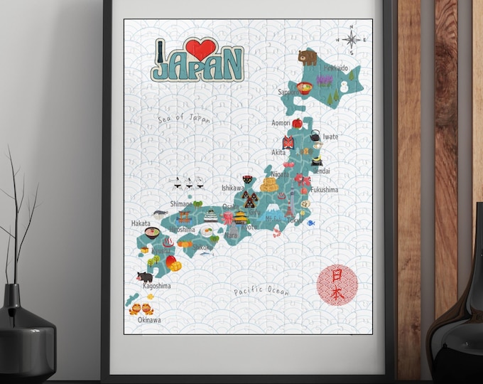 Kawaii Japan Map Jigsaw Puzzle – Fun & Educational Toy for Kids, Discover Japanese Landmarks, Foods,Culture　
