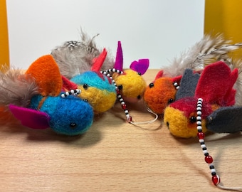 Natural quality needle felted beaded feathered fish ornaments - hand made