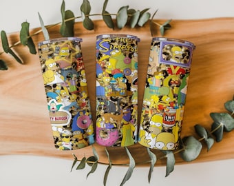 Inspired Simpsons 20oz Tumbler Wrap PNG: Colorful Cartoon Collage (Digital Download