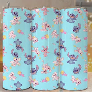 Blue Pink Alien Pattern Tumbler Wrap – 20oz Skinny Tumbler PNG, Cute Angel Alien Cartoon Sublimation Design, Digital Download image 2