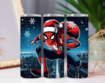 Christmas Superhero Tumbler Wrap PNG: Holiday Comic Design (20oz 30oz)