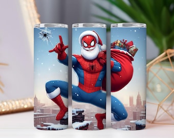 Kerstsuperheld Spiderman Tumbler Wrap: Santa Spider Hero, png (20 oz 30 oz)