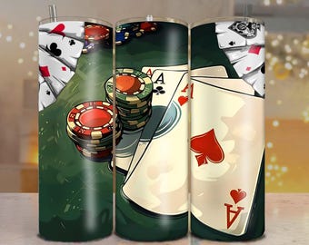 Playing Cards Aces 20oz Tumbler Wrap PNG – Casino Theme Sublimation Design DIgital Download