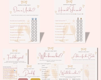 Bridal Shower Games Pack: 7 Printable Hen Party Games (Canva Templates)