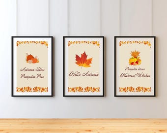 Autumn Wall Art Prints: Hello Autumn, Harvest Wishes (A4 Digital Download)