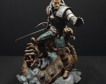 Geralt of Rivia Statue, Witcher Figure, Hand-Painted Resin Collectible, Fantasy Gamer Decor