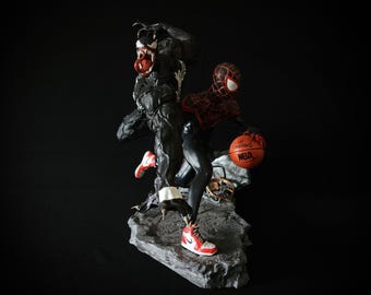 Venom & Miles Morales Statue | Spider-Man Custom 3D Printed Figurine | Hand Painted Collectible Fan Art