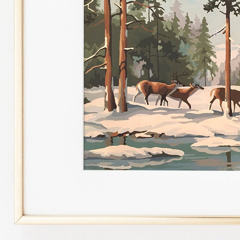 Vintage Paint by Number Deer by Winter Pond Snowy Landscape Etsy