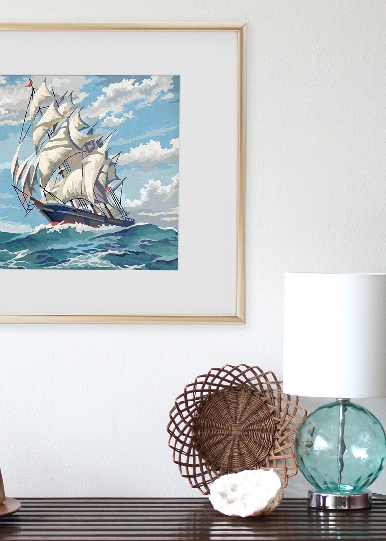 vintage paint by number ship at sea nautical painting