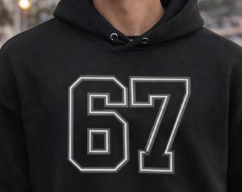 67 Graphite Outline Hoodie | Six Seven Minimalist Sweatshirt | Dark Grey Stealth Streetwear