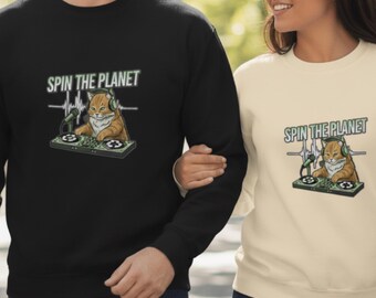 Unisex DJ Cat Spin the Planet Sweatshirt | Funny Cat Lover Eco Gift
