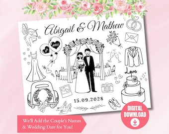 Personalized Wedding Coloring Pages | Wedding Activity for Kids | Printable Coloring Sheet | Kids Table Entertainment | Instant Download
