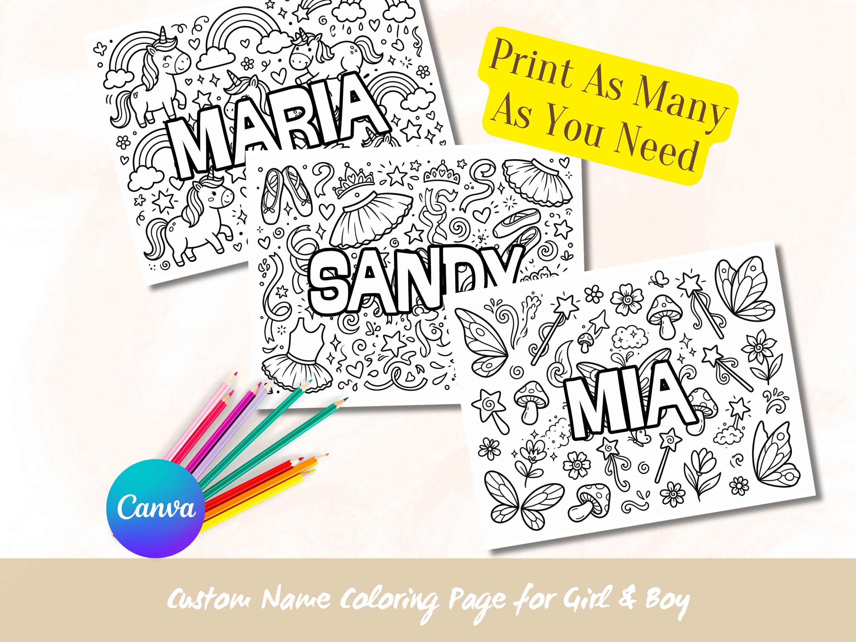 Custom Name Coloring Page Boy Girl, Personalized Coloring Page for Kids ...