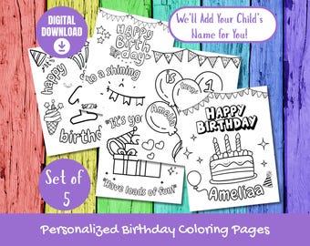 Birthday Coloring Pages Party Favors | Personalized Coloring Pages | Kids Birthday Printable Activity | Custom Coloring Book