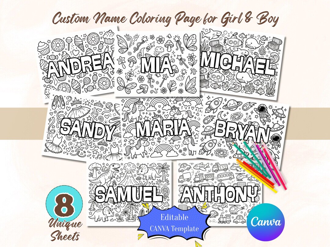 Custom Name Coloring Page Boy Girl, Personalized Coloring Page for Kids ...