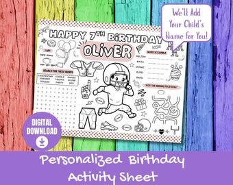 Football Birthday Coloring Sheets | Personalized Party Activity Placemat | First Year Down Printable | Custom Sports Coloring Page Favor