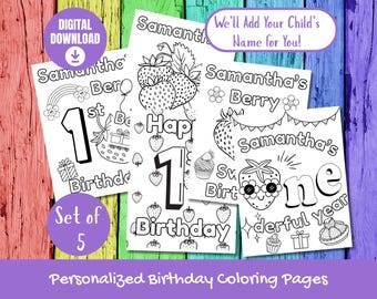 Berry First Birthday Coloring Pages | Strawberry Theme Activity | Personalized Berry Sweet One Printable | Kids Birthday Party Favor