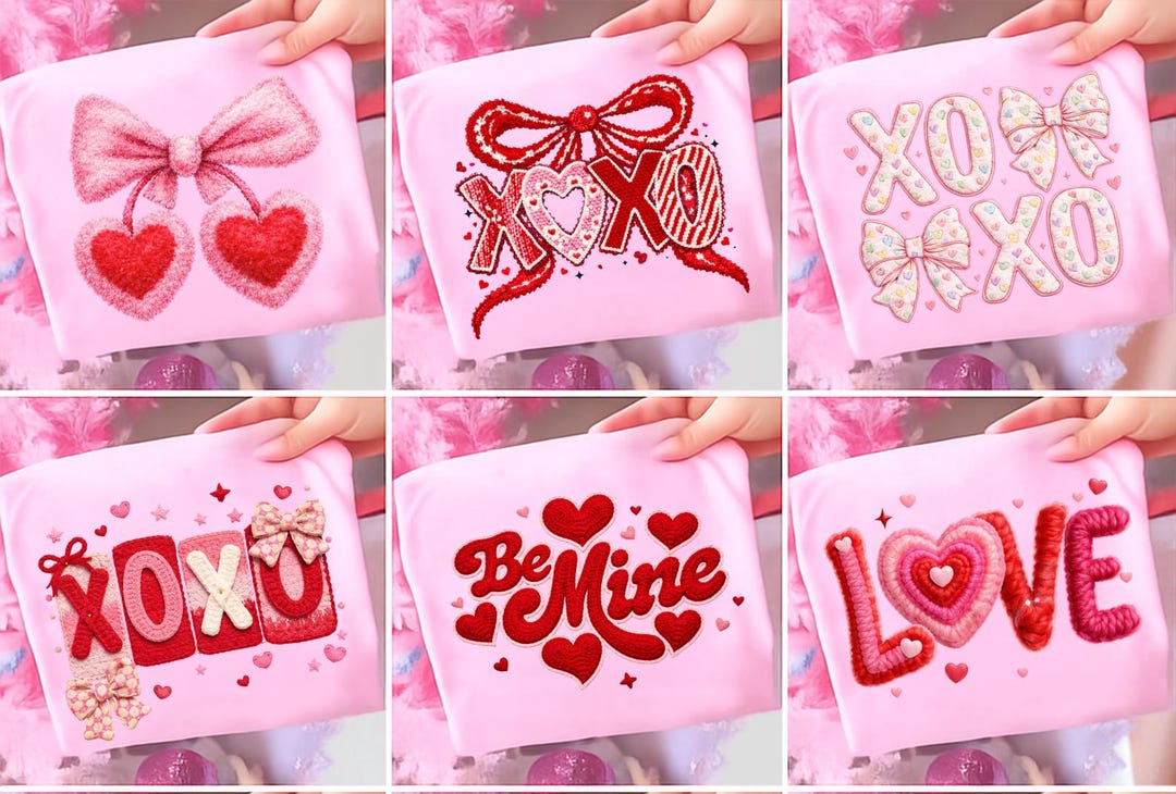 Valentines Day PNG Bundle Faux Yarn Latch Hook Yarn Bow Coquette ...