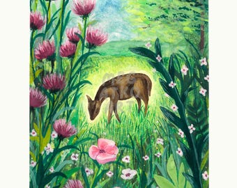 Woodland Deer Art Print – Whimsical Forest Animal Decor, Nursery